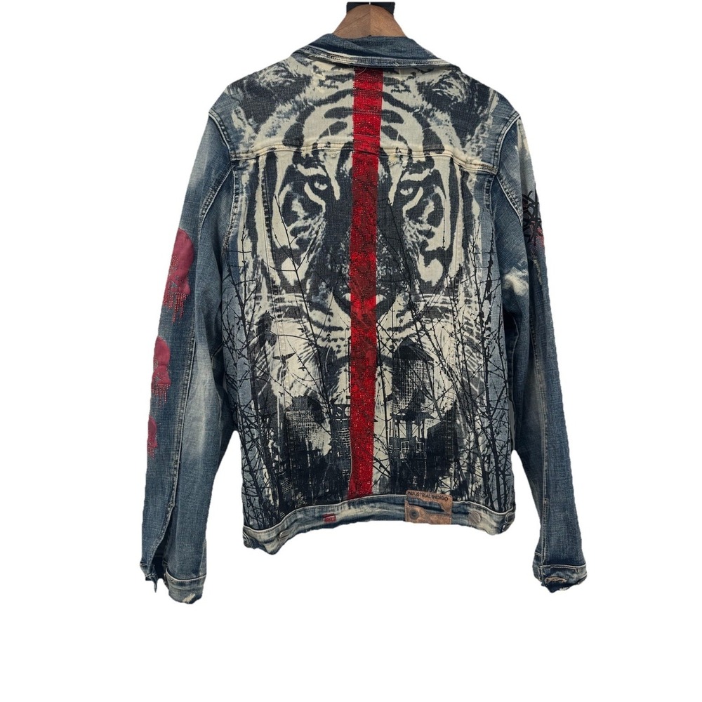 Industrial Indigo Vintage Denim Jacket Rhinestone Scene Y2K Streetwear Statement
